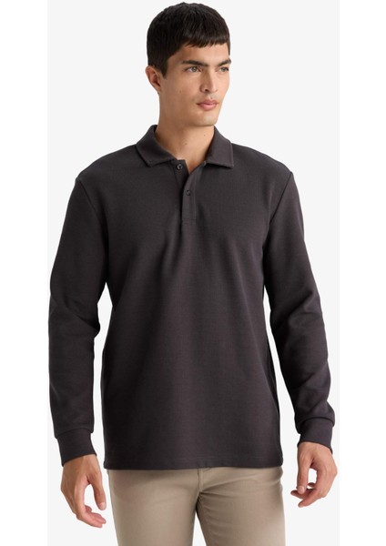 Regular Fit Polo Yaka Waffle Sweatshirt F0301AX25AU