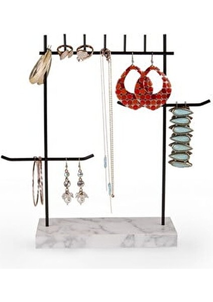 Siyah-Beyaz Takı Standı Modern Tasarım 27x28 cm Geniş Kapasite Çok Bölmeli modelleri