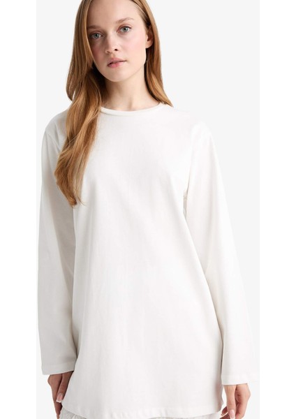 Regular Fit Bisiklet Yaka Uzun Kollu Tişört Tunik D4897AX25AU
