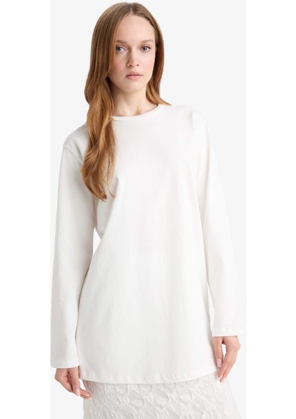 Regular Fit Bisiklet Yaka Uzun Kollu Tişört Tunik D4897AX25AU