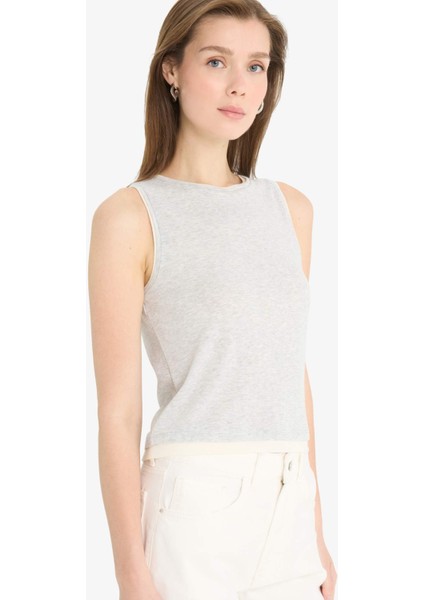 Slim Fit Dar Kesim Bisiklet Yaka Basic Düz Ribana Atlet F5581AX25SM