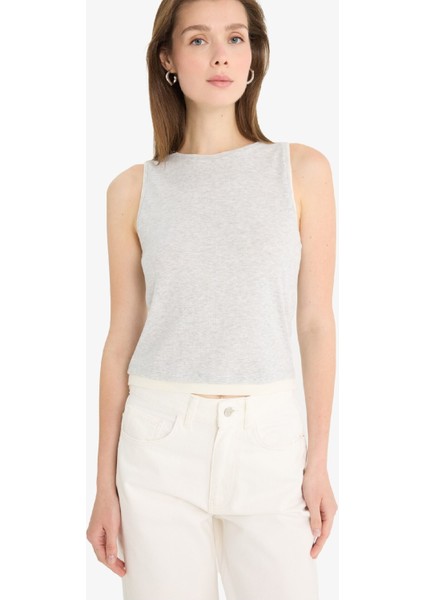 Slim Fit Dar Kesim Bisiklet Yaka Basic Düz Ribana Atlet F5581AX25SM