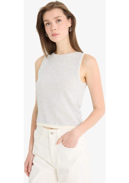 Slim Fit Dar Kesim Bisiklet Yaka Basic Düz Ribana Atlet F5581AX25SM