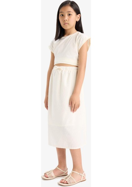 Kız Çocuk Beli Lastikli Dokuma Etek F5870A825HS