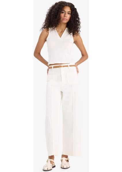 Regular Fit Cepli Yüksek Bel Kemerli Gabardin Pantolon F5933AX25SM