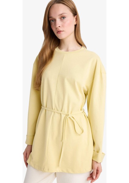 Loose Fit Bisiklet Yaka Uzun Kollu Tunik