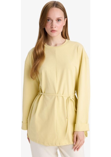 Loose Fit Bisiklet Yaka Uzun Kollu Tunik