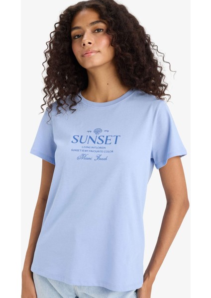 Regular Fit Bisiklet Yaka Baskılı Penye Kısa Kollu Tişört F5890AX25SM