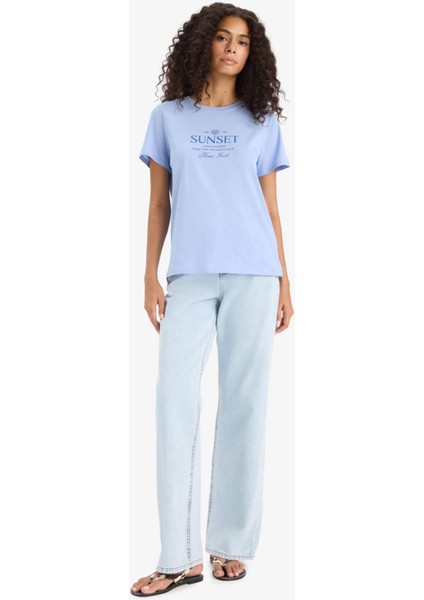 Regular Fit Bisiklet Yaka Baskılı Penye Kısa Kollu Tişört F5890AX25SM