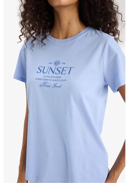 Regular Fit Bisiklet Yaka Baskılı Penye Kısa Kollu Tişört F5890AX25SM