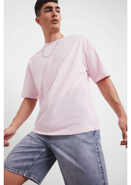 %100 Pamuk Loose Fit Rahat Kesim Bisiklet Yaka Baskılı Kısa Kollu Tişört F5732AX25AU