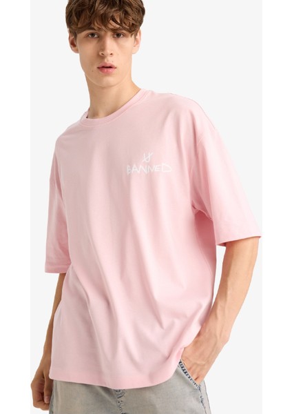 %100 Pamuk Loose Fit Rahat Kesim Bisiklet Yaka Baskılı Kısa Kollu Tişört F5732AX25AU