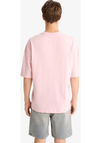 %100 Pamuk Loose Fit Rahat Kesim Bisiklet Yaka Baskılı Kısa Kollu Tişört F5732AX25AU