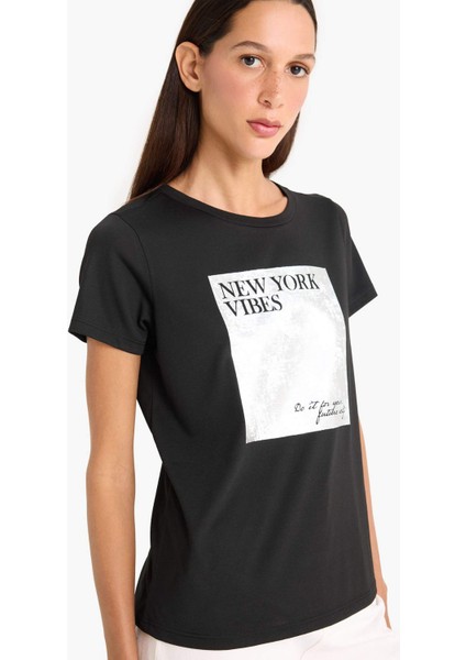 Regular Fit Bisiklet Yaka Baskılı Kısa Kollu Tişört F5097AX25SM