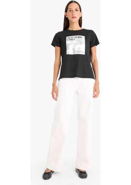 Regular Fit Bisiklet Yaka Baskılı Kısa Kollu Tişört F5097AX25SM