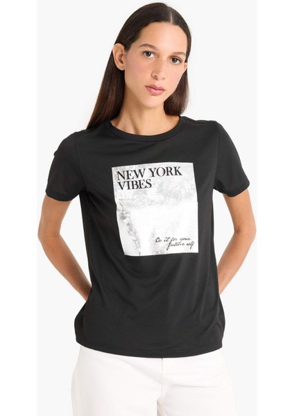 Regular Fit Bisiklet Yaka Baskılı Kısa Kollu Tişört F5097AX25SM