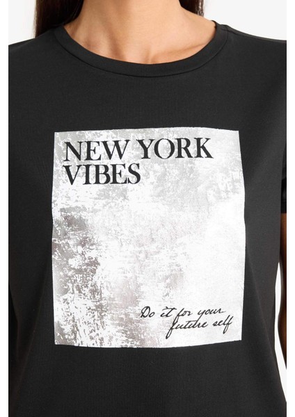 Regular Fit Bisiklet Yaka Baskılı Kısa Kollu Tişört F5097AX25SM