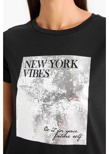 Regular Fit Bisiklet Yaka Baskılı Kısa Kollu Tişört F5097AX25SM