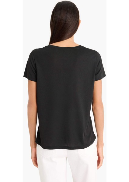 Regular Fit Bisiklet Yaka Baskılı Kısa Kollu Tişört F5097AX25SM