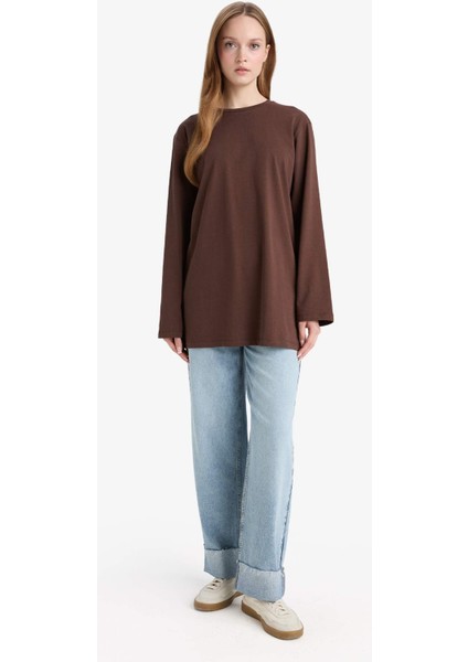 Regular Fit Bisiklet Yaka Uzun Kollu Tişört Tunik D4897AX25AU