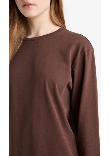 Regular Fit Bisiklet Yaka Uzun Kollu Tişört Tunik D4897AX25AU