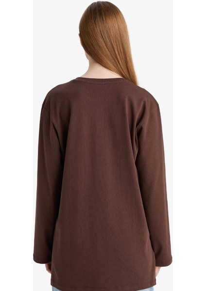 Regular Fit Bisiklet Yaka Uzun Kollu Tişört Tunik D4897AX25AU