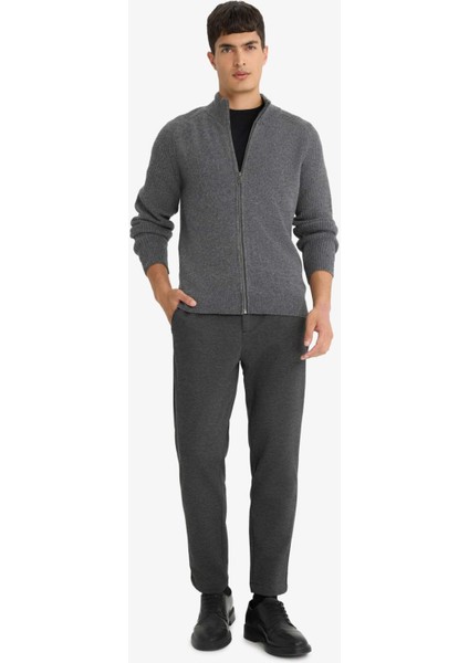 Standart Fit Dik Yaka Fermuarlı Yün Karışımlı Triko Hırka F2983AX25WN