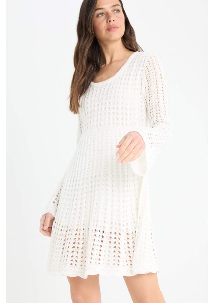 A Kesim Ajurlu Uzun Kollu Triko Elbise F4958AX25SM