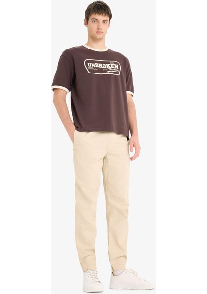 %100 Pamuk Boxy Fit Bisiklet Yaka Baskılı Kısa Kollu Tişört F4446AX25SM