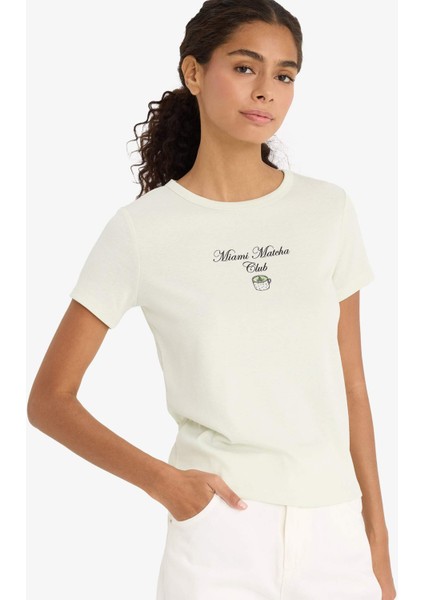 Regular Fit Bisiklet Yaka Baskılı Ribana Kısa Kollu Tişört F5106AX25SM