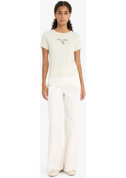 Regular Fit Bisiklet Yaka Baskılı Ribana Kısa Kollu Tişört F5106AX25SM