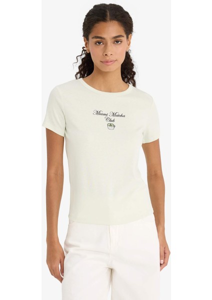 Regular Fit Bisiklet Yaka Baskılı Ribana Kısa Kollu Tişört F5106AX25SM