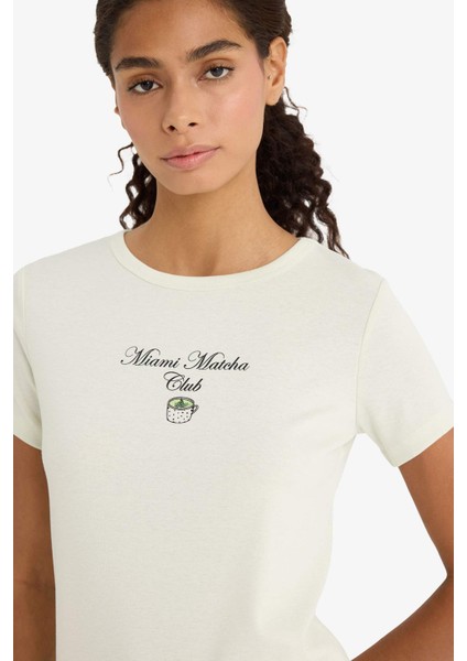 Regular Fit Bisiklet Yaka Baskılı Ribana Kısa Kollu Tişört F5106AX25SM