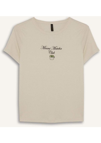 Regular Fit Bisiklet Yaka Baskılı Ribana Kısa Kollu Tişört F5106AX25SM