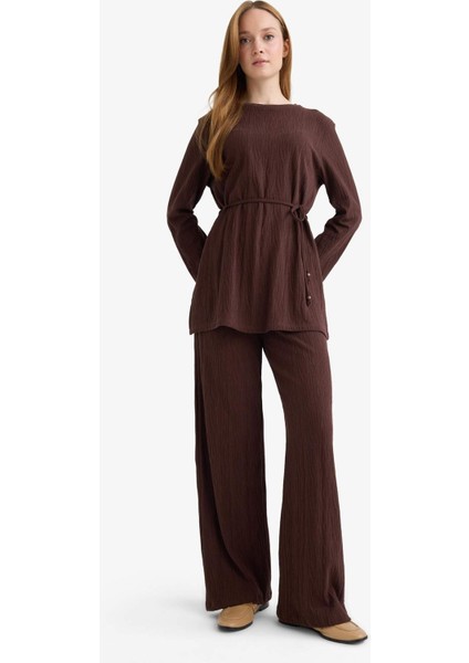 Regular Fit Bisiklet Yaka Beli Bağlamalı Uzun Kollu Tunik F5369AX25AU