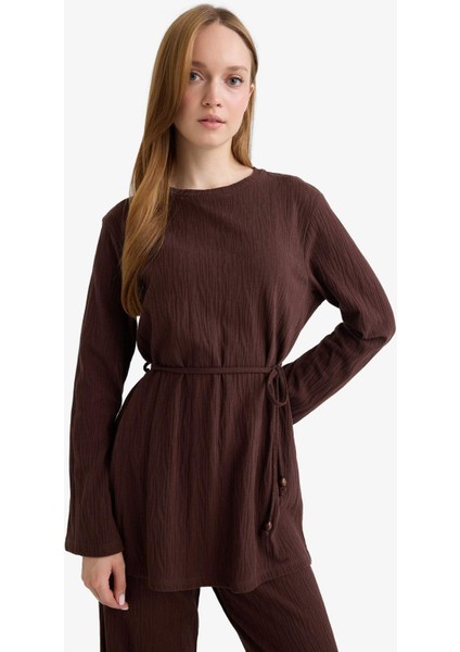 Regular Fit Bisiklet Yaka Beli Bağlamalı Uzun Kollu Tunik F5369AX25AU