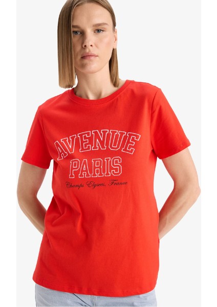 Regular Fit Bisiklet Yaka Baskılı Penye Kısa Kollu Tişört F5882AX25SM