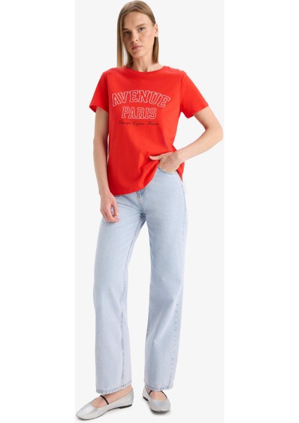 Regular Fit Bisiklet Yaka Baskılı Penye Kısa Kollu Tişört F5882AX25SM