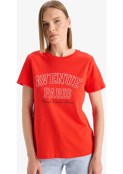 Regular Fit Bisiklet Yaka Baskılı Penye Kısa Kollu Tişört F5882AX25SM