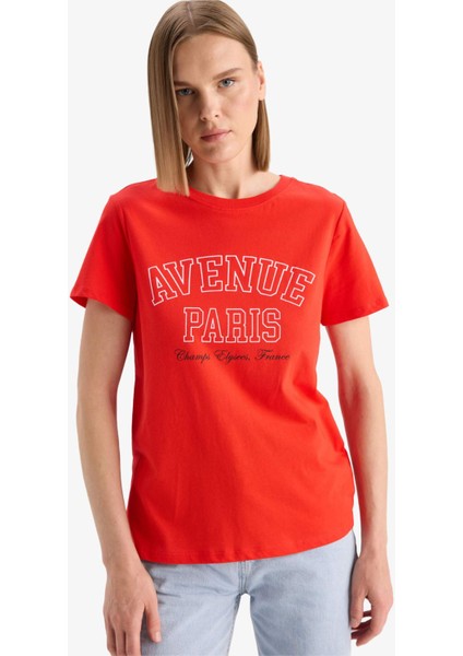 Regular Fit Bisiklet Yaka Baskılı Penye Kısa Kollu Tişört F5882AX25SM