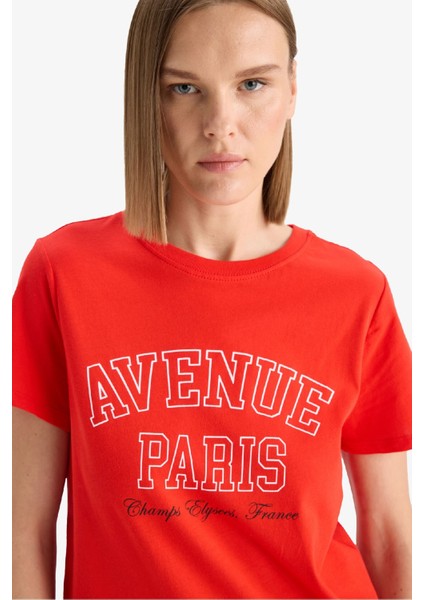 Regular Fit Bisiklet Yaka Baskılı Penye Kısa Kollu Tişört F5882AX25SM