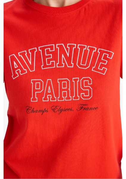 Regular Fit Bisiklet Yaka Baskılı Penye Kısa Kollu Tişört F5882AX25SM