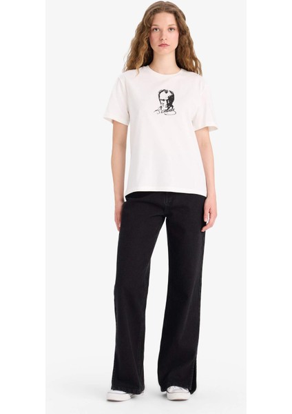 Regular Fit Bisiklet Yaka Atatürk Baskılı Kısa Kollu Tişört F6032AX25SM