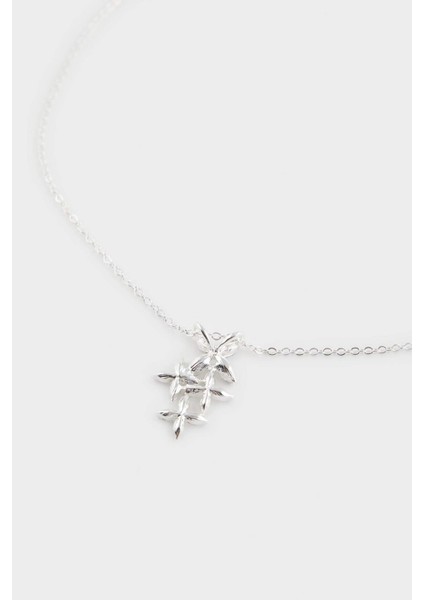 Kadın Taşlı Çiçekli Silver Kolye Küpe Seti F5959AXNS