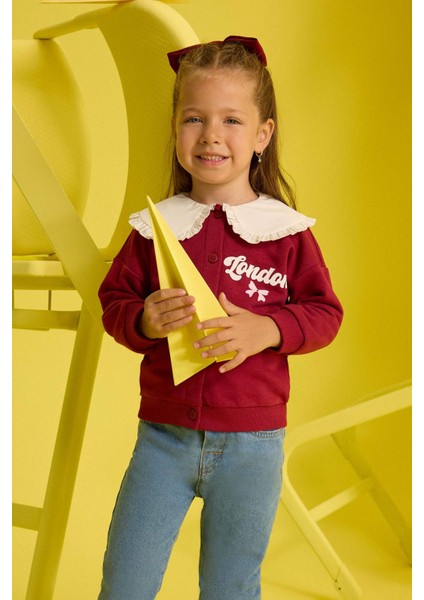 Kız Bebek Büyük Yaka Baskılı Düğmeli Okul Hırkası F3756A525AU