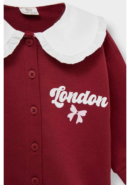 Kız Bebek Büyük Yaka Baskılı Düğmeli Okul Hırkası F3756A525AU