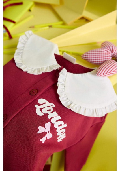 Kız Bebek Büyük Yaka Baskılı Düğmeli Okul Hırkası F3756A525AU