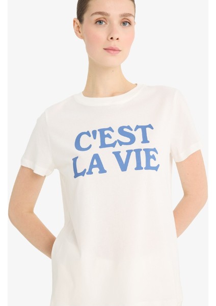 Regular Fit Bisiklet Yaka Baskılı Penye Kısa Kollu Tişört F5888AX25SM