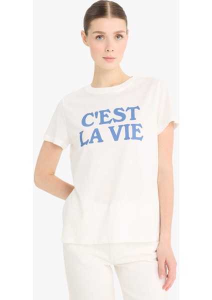 Regular Fit Bisiklet Yaka Baskılı Penye Kısa Kollu Tişört F5888AX25SM