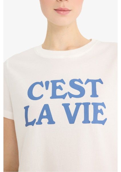 Regular Fit Bisiklet Yaka Baskılı Penye Kısa Kollu Tişört F5888AX25SM